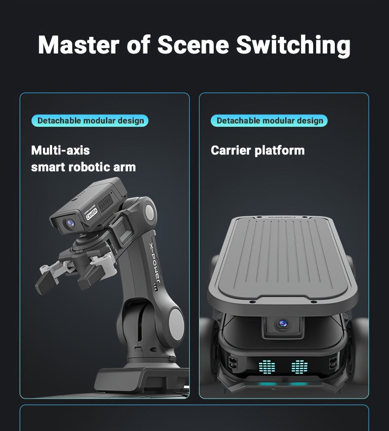 AI Robot with Dual-Mode Gripper/Cargo System, Programmable Arm & FPV Camera - Heavy-Duty 10kg/22lbs Payload, Wireless/Wireless Smart Robot, USB-Rechargeable, for Home, Office, STEM Education, Robotics Programming - Ideal for