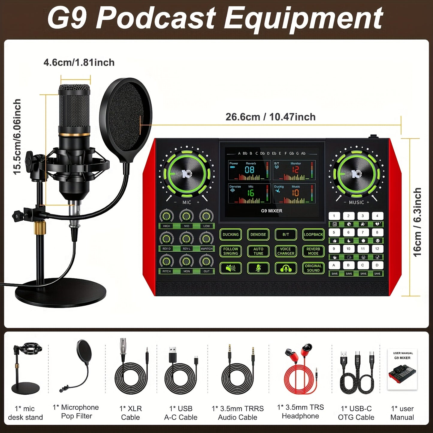 This Mic Mixer Set Podcast Influencer KOL Singing Gaming DJ Mixing Station Controller Equipment Studio Professional Recording Electronic Music Mixer Power Karaoke Machine Available Dynamic Condenser Wired Microphone Portable