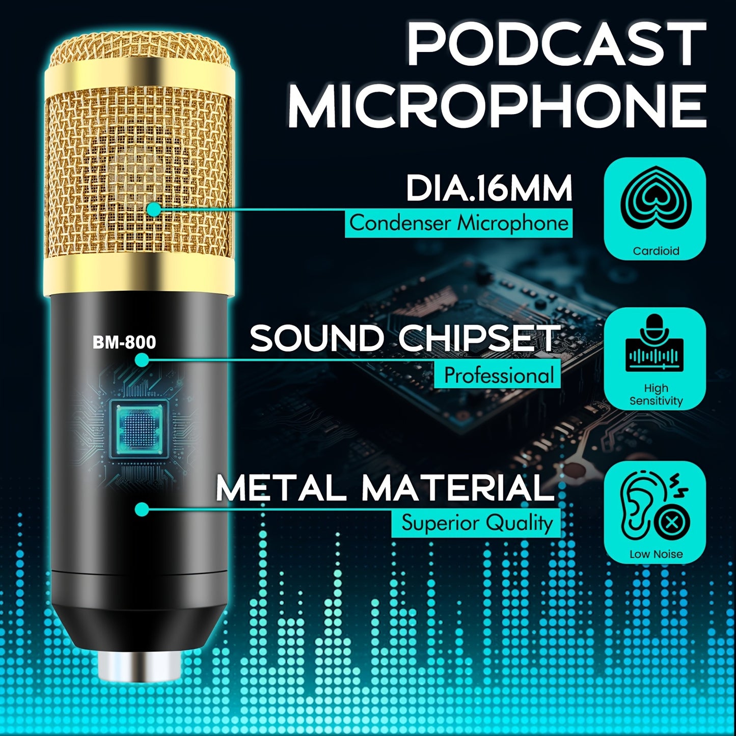 High-end Professional Podcast Equipment Kit, Sound Card with BM800 Recording Studio Microphone, Professional Live Sound Card W/Dj Mixer Effects & Voice Changer for Recording, Singing, Live Broadcasting And Gaming