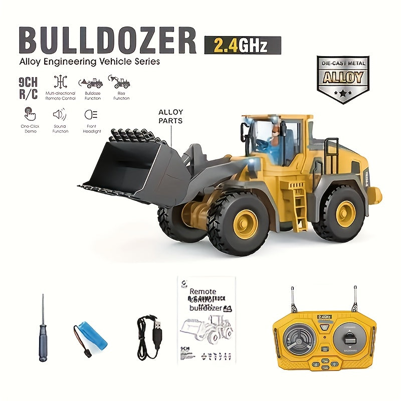 4pcs Set Remote Control Engineering Vehicle Set, 2.4G High-Tech 11-Channel Remote Control Excavator Dump Truck Bulldozer Alloy Plastic Engineering Vehicle Remote Control Construction Toy Car Set-Lingkun