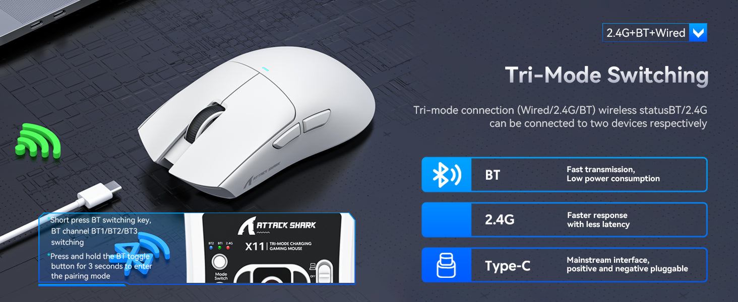 SUPERLIGHT Mouse, PixArt PAW3311 Gaming Sensor, BT/2.4G Wireless/Wired Gaming Mouse