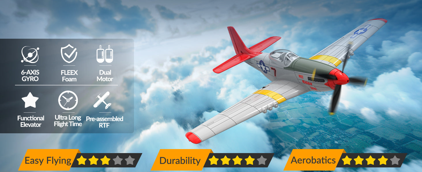 Volantex RC Plane,P-51 Mustang RTF RC Airplane,One-Key Aerobatic, Stable and Safe,Suitable for Outdoor Activity and gifts