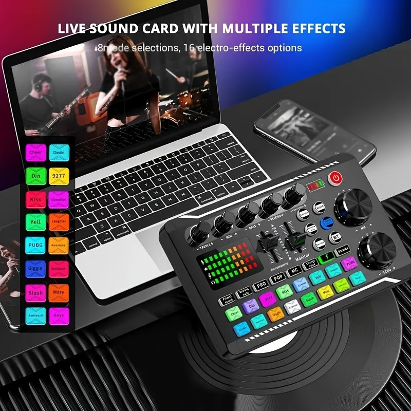 High-end Professional Podcast Equipment Kit, Sound Card with BM800 Recording Studio Microphone, Professional Live Sound Card W/Dj Mixer Effects & Voice Changer for Recording, Singing, Live Broadcasting And Gaming