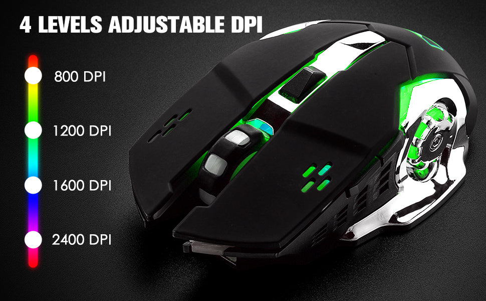 K680 Wireless Gaming Keyboard and Mouse Combo,Rainbow LED Backlit Keyboard with Rechargeable 3800mAh Battery Metal Panel