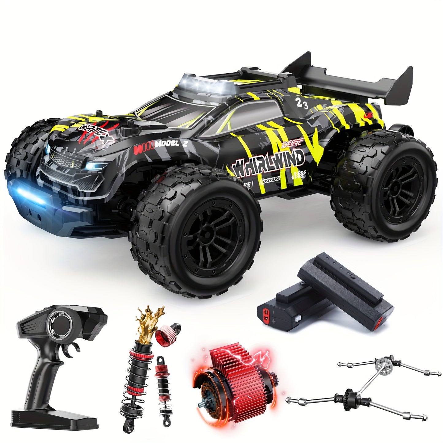 DEERC 1/14 Fast Brushless RC Car for Adults, 43 MPH High Speed 4x4 Off-Road RC Truck, Monster Truggy, All Terrain Remote Control Drift Car for Boys 8-12, 2 Batteries, 3S Lipo Compatible, Highspeed Rc Truck, Allterrain Rc Vehi