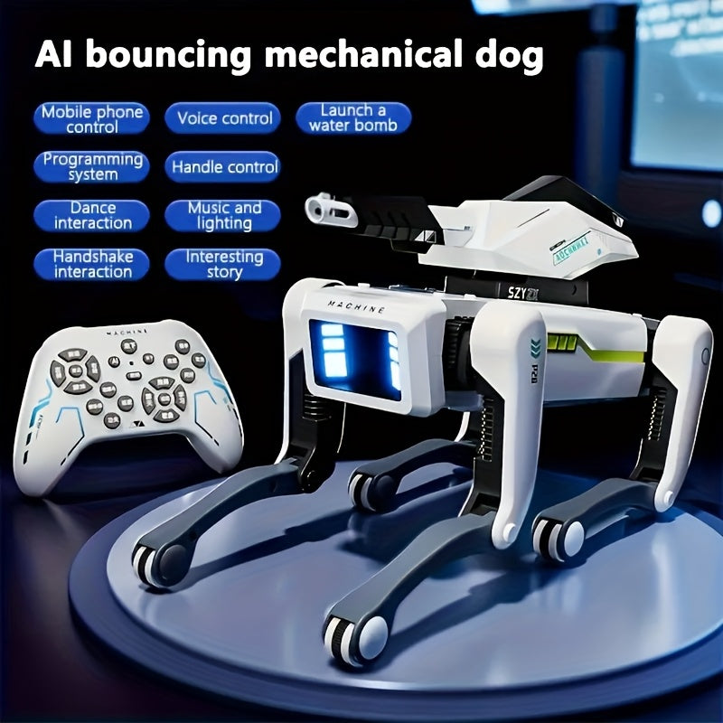 Smart Remote-controlled Toy Dog with A Water Bullet Turret. It Supports AI Voice Control, Connects to Mobile Phones, And Allows Programming & Voice Commands An Ideal Festival Gift., Remote Control Dog, Pet Companion, Interact