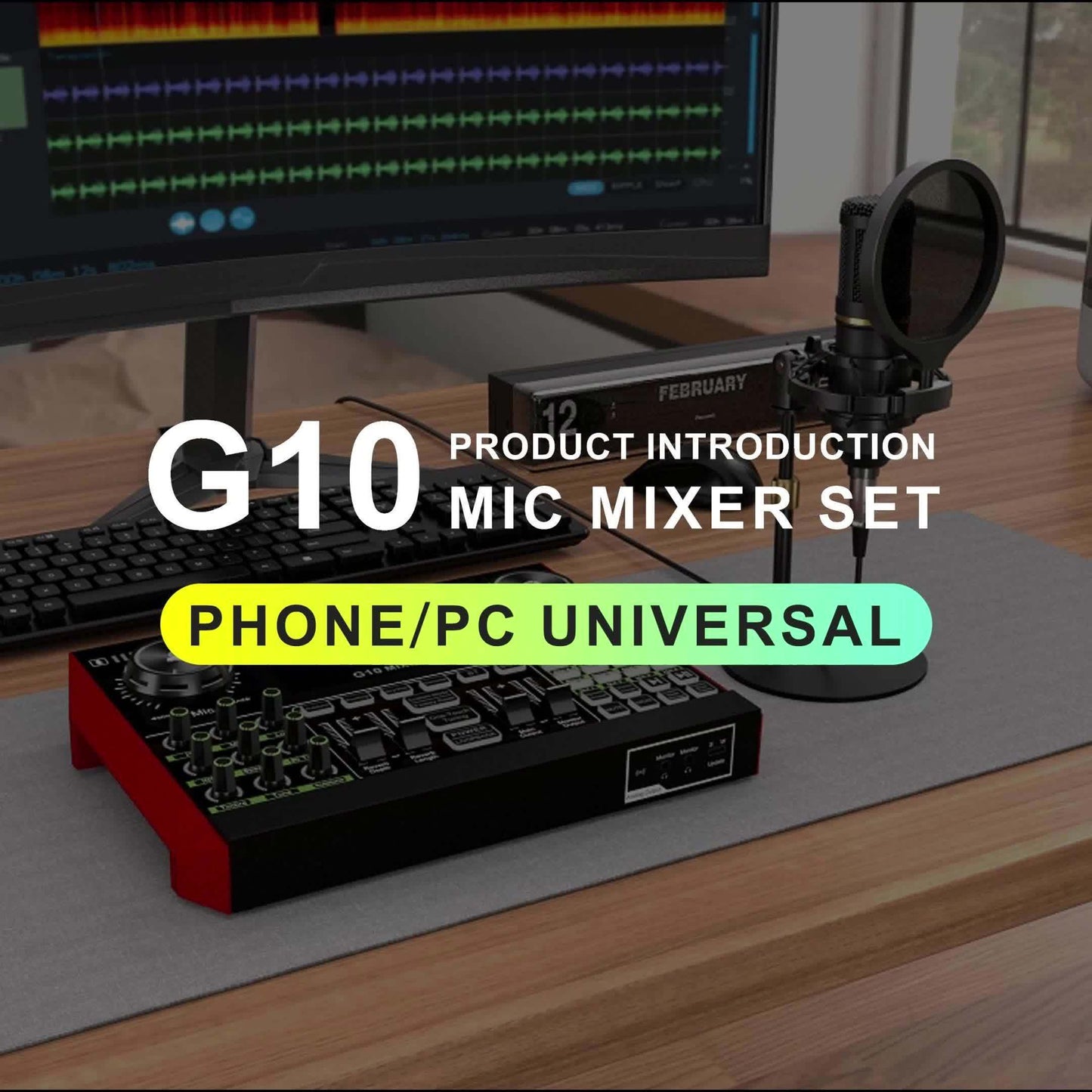 Podcast Equipment Package Live Sound Card Audio DJ Mixer Sound Effect Card Multi-device Compatibility, One-key Noise Reduction Design RGB Lighting Design, 3.5 6.5 Microphone Interface for Karaoke, Streaming Media, Mobile Phon