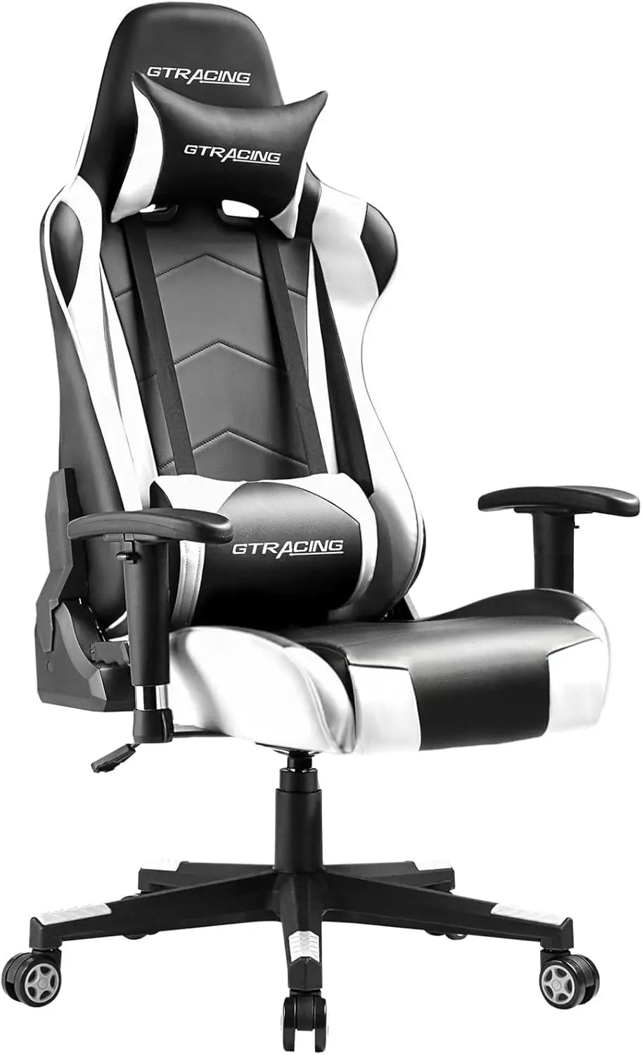 Gaming Chair, Ergonomic Recliner with Adjustable Backrest, Height, Headrest & Lumbar Support, Swivel Esports Chair (White)