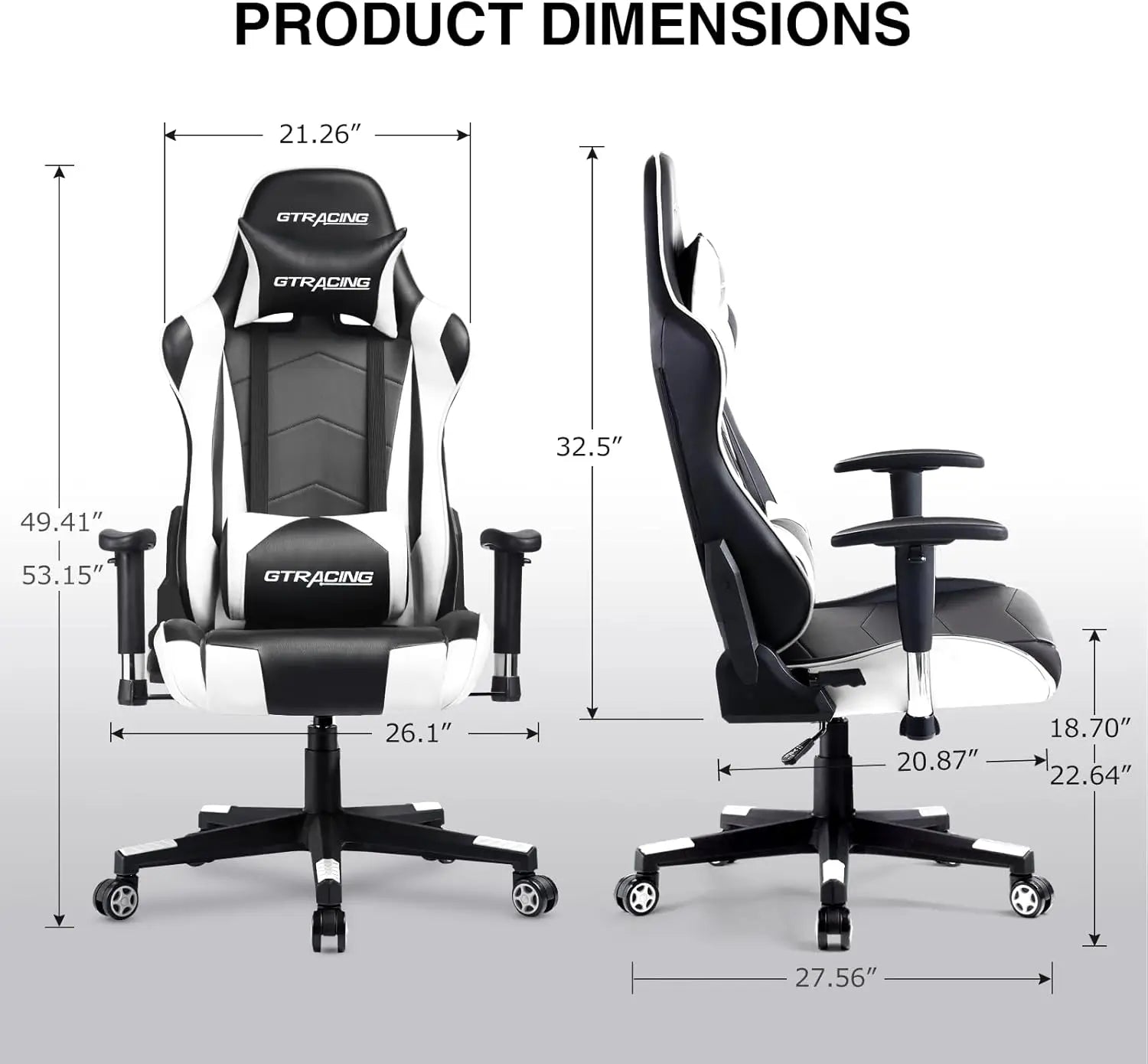 Gaming Chair, Ergonomic Recliner with Adjustable Backrest, Height, Headrest & Lumbar Support, Swivel Esports Chair (White)