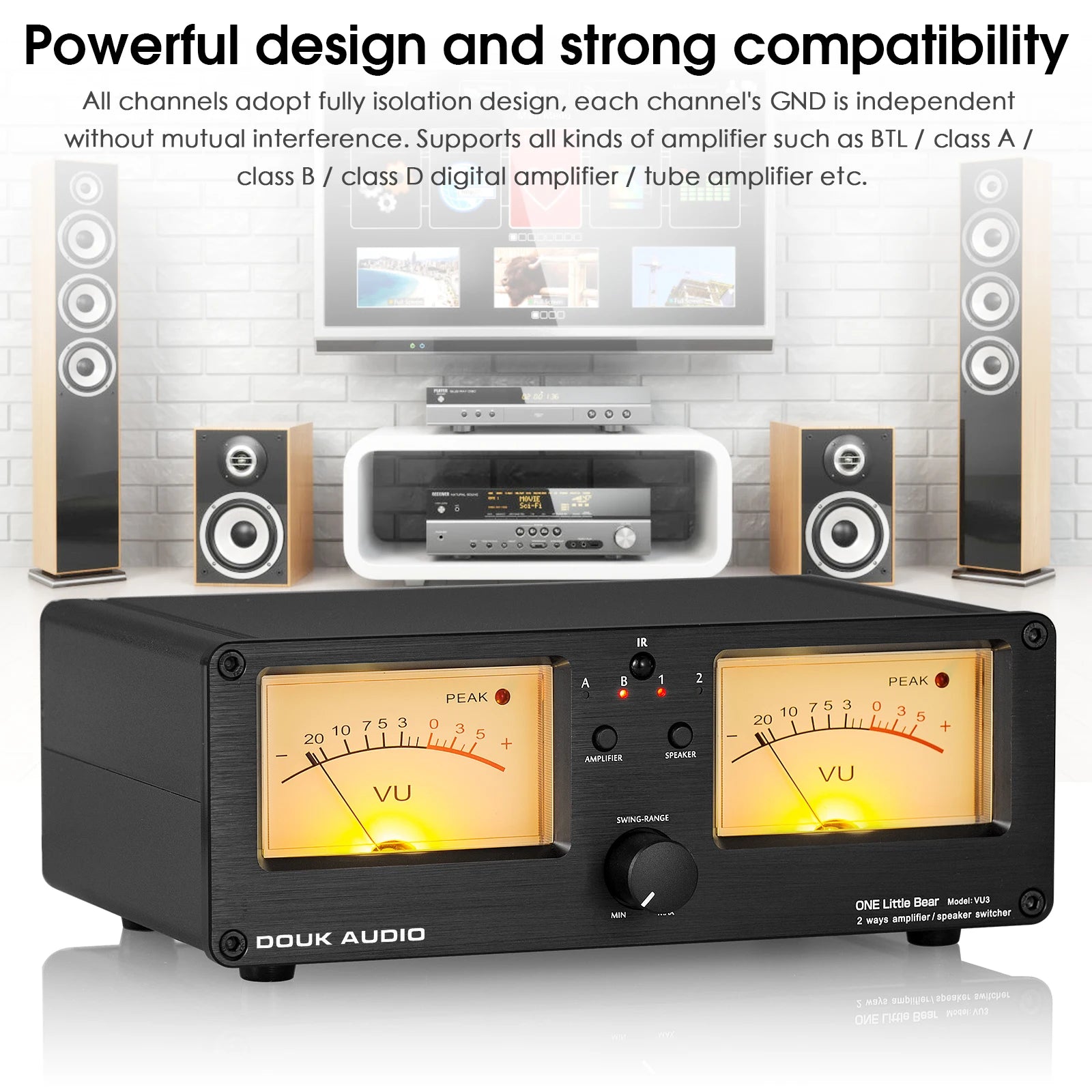 Nobsound Dual Analog VU Meter DB Panel Display 2-way Amplifier / Speaker Audio Switcher Box Selector Music Spectrum Visualizer