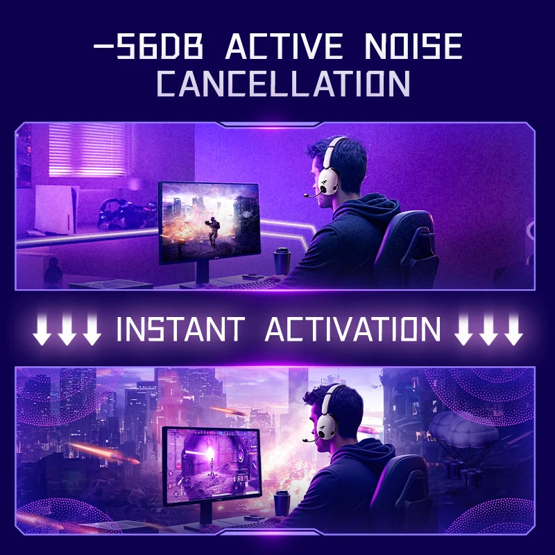 Picun UG-10A Gaming Wireless Headphone with Mic Over-Ear Headset 56dB Bluetooth 6.0 40mm Driver 2.4G/Wireless/Cable Earphones