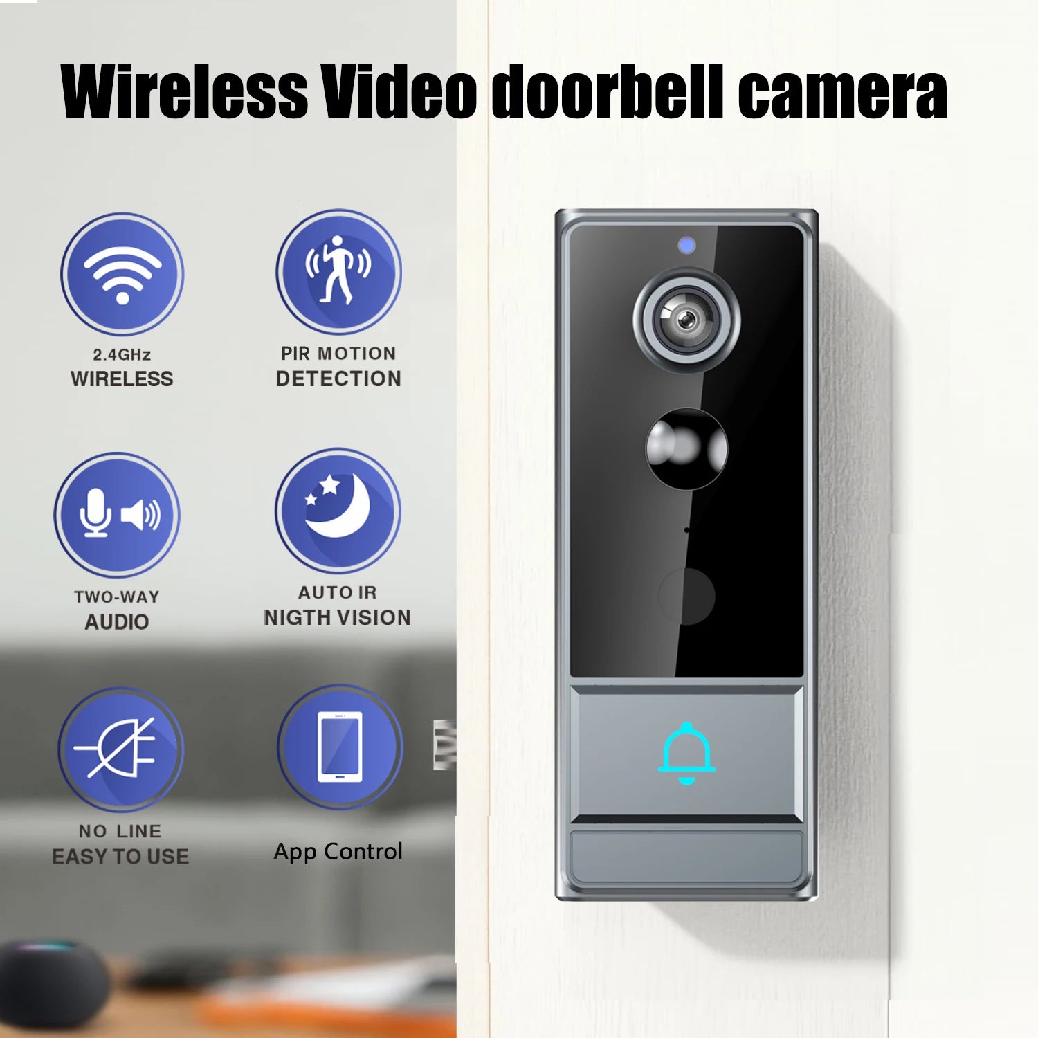 Wireless WiFi video doorbell, Night vision, Photo and video, 2 way audio, Live notification live video, Wireless security camera