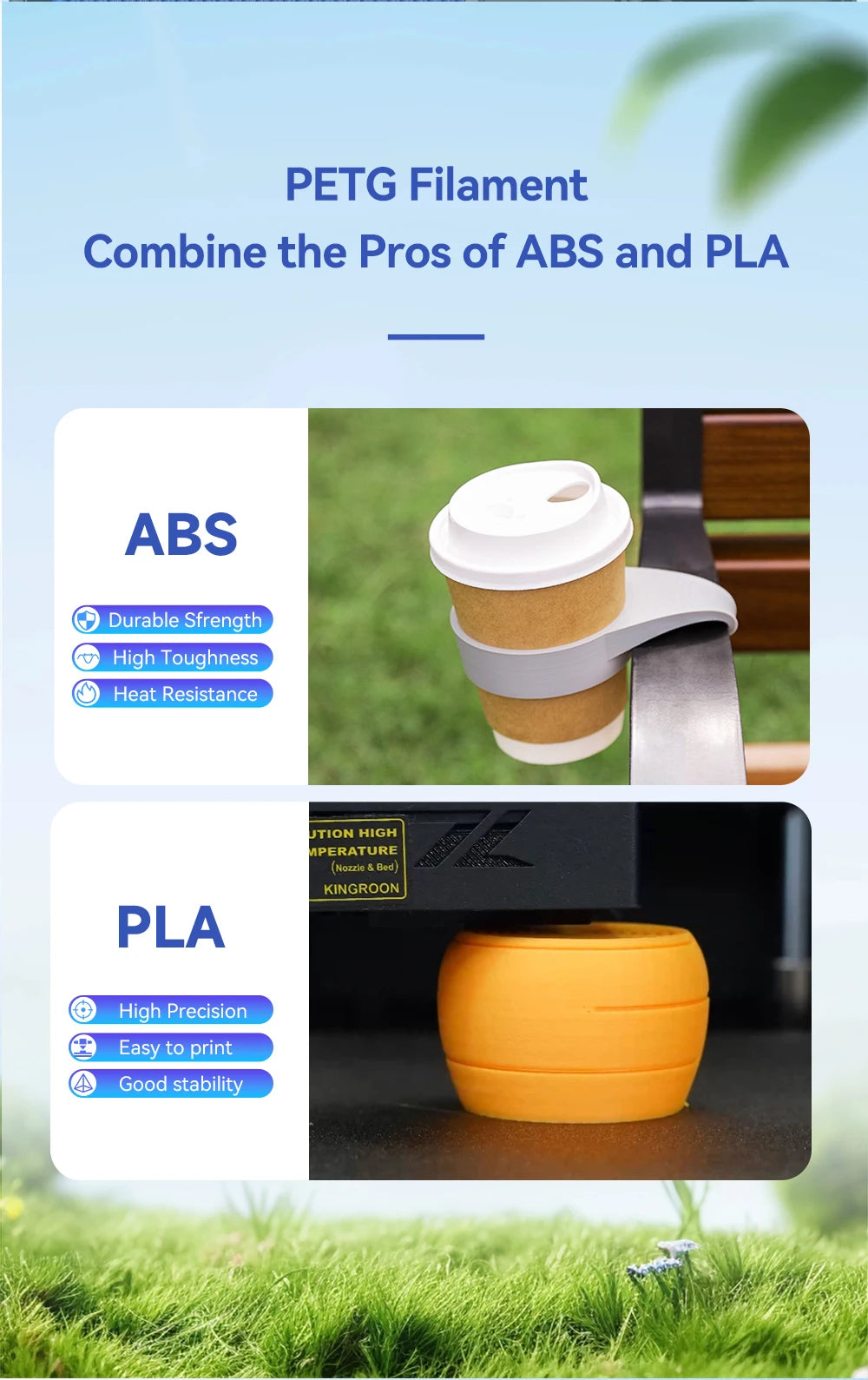 KINGROON 22LBS PETG or PLA filament 3D Printer Filament 10 Rolls 1KG 1.75MM Eco-Friendly Good Toughness Mix Color Free Shipping