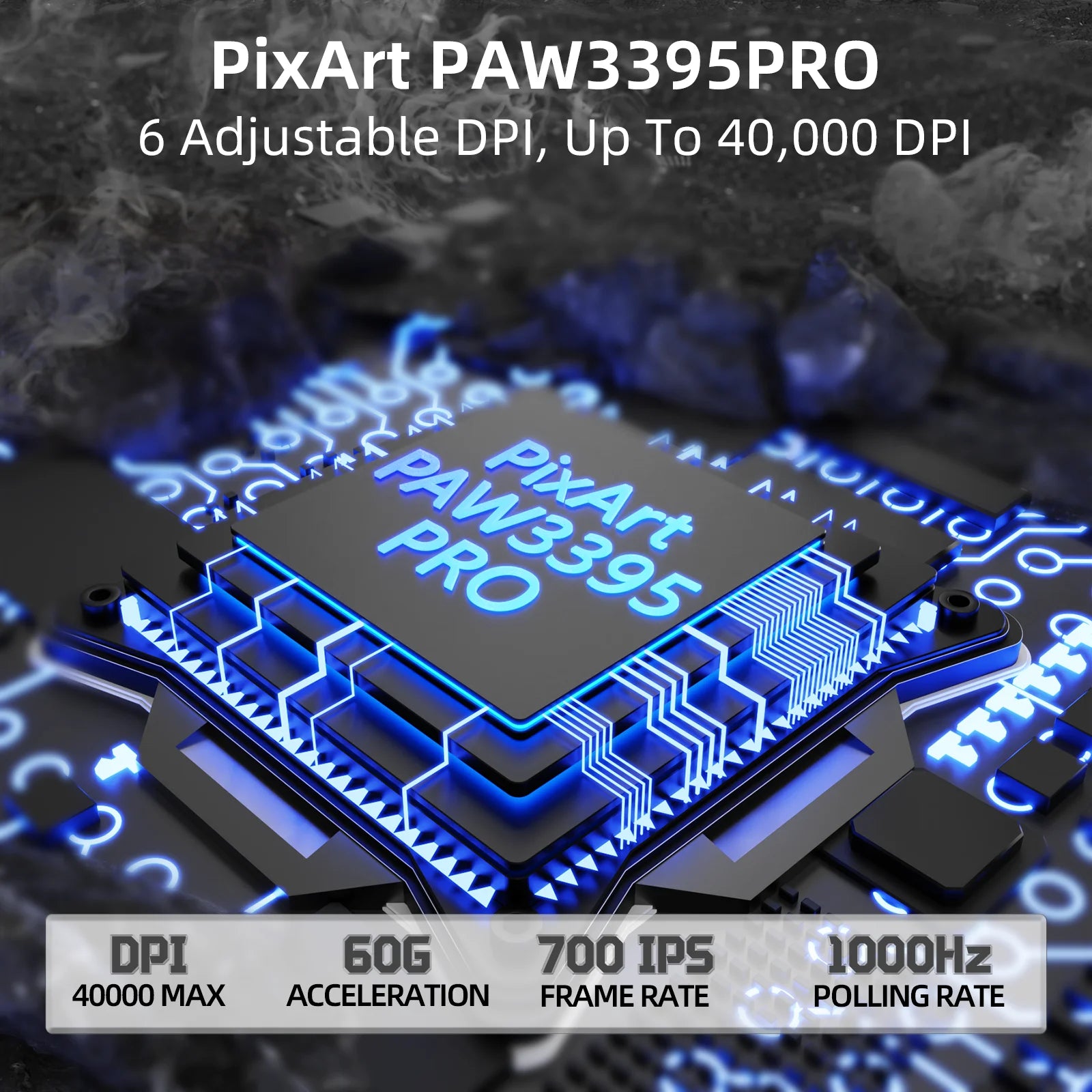 Wireless Gaming Mouse with Lightweight 39g, Pix Art PAW3395 PRO Sensor 40K DPI, Tri Mode-,100M Clicks Micro Switch