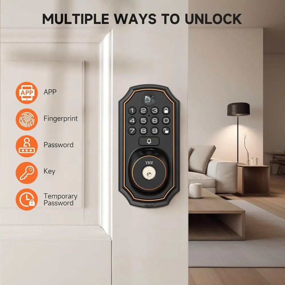 Keyless Entry Door Lock with Camera Fingerprint Smart Door Lock with App Remote Control, Wi-Fi Connected Electronic Keypad Code