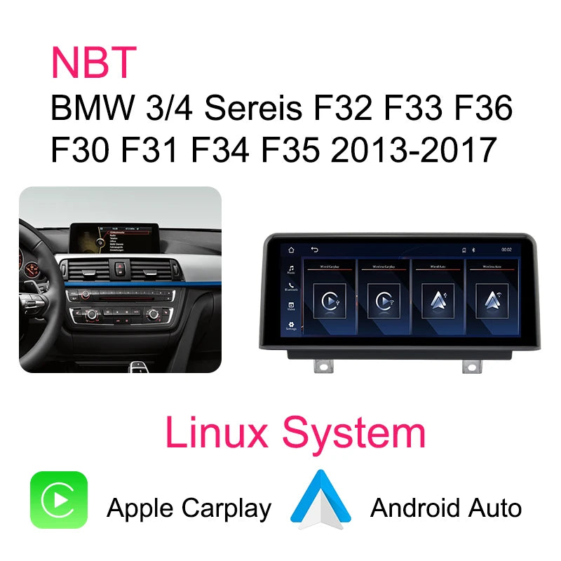 Bonroad 10.25" Wireless Carplay Android Auto Multimedia Display For BMW 3 4 Series F30 F31 F32 F33 F34 F36 NBT Touch Screen