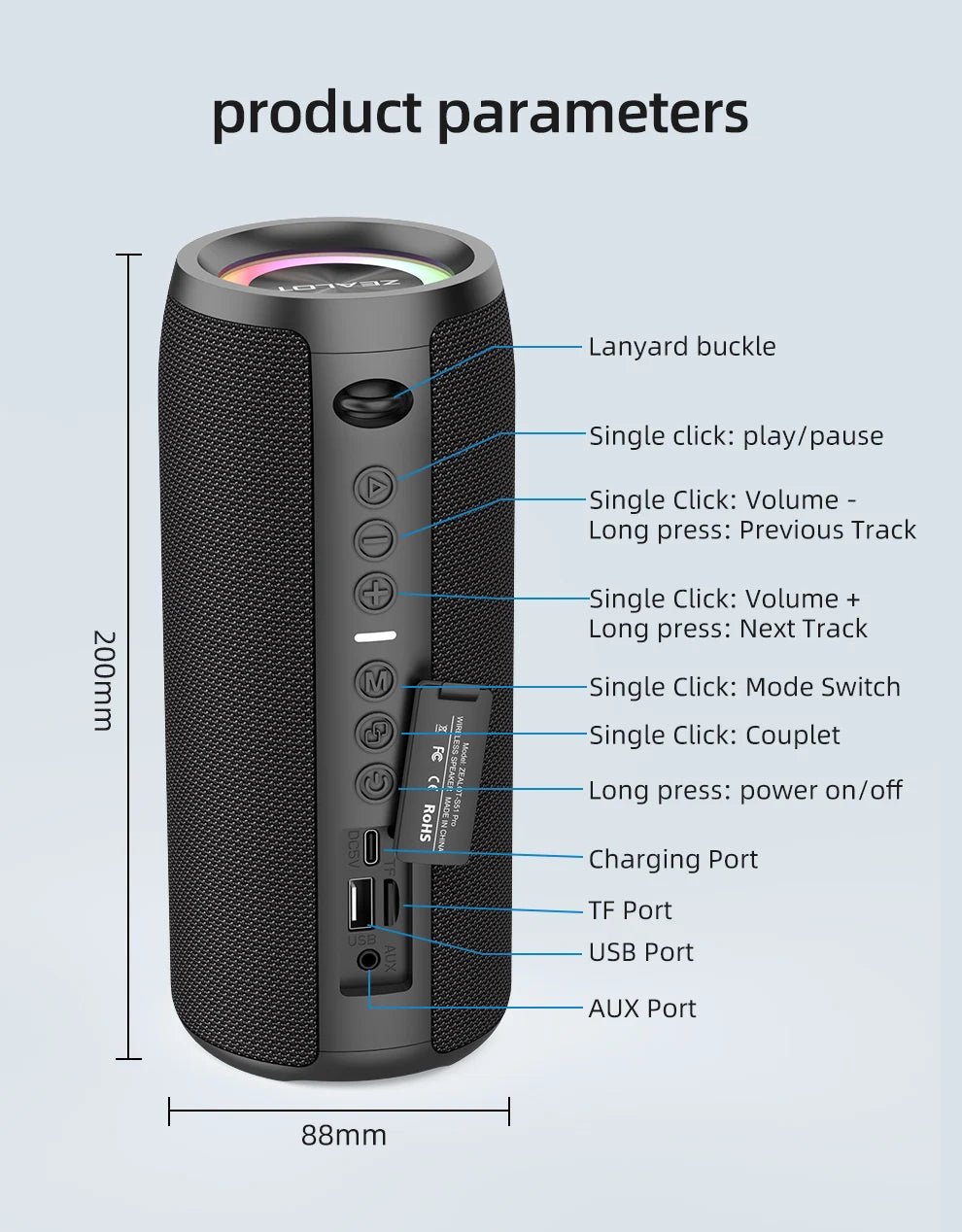 Pro High-power Bluetooth Speaker 40W 3D Stereo Bass Bluetooth Speaker Portable IPX5 Waterproof Suitable TWS Boom Box