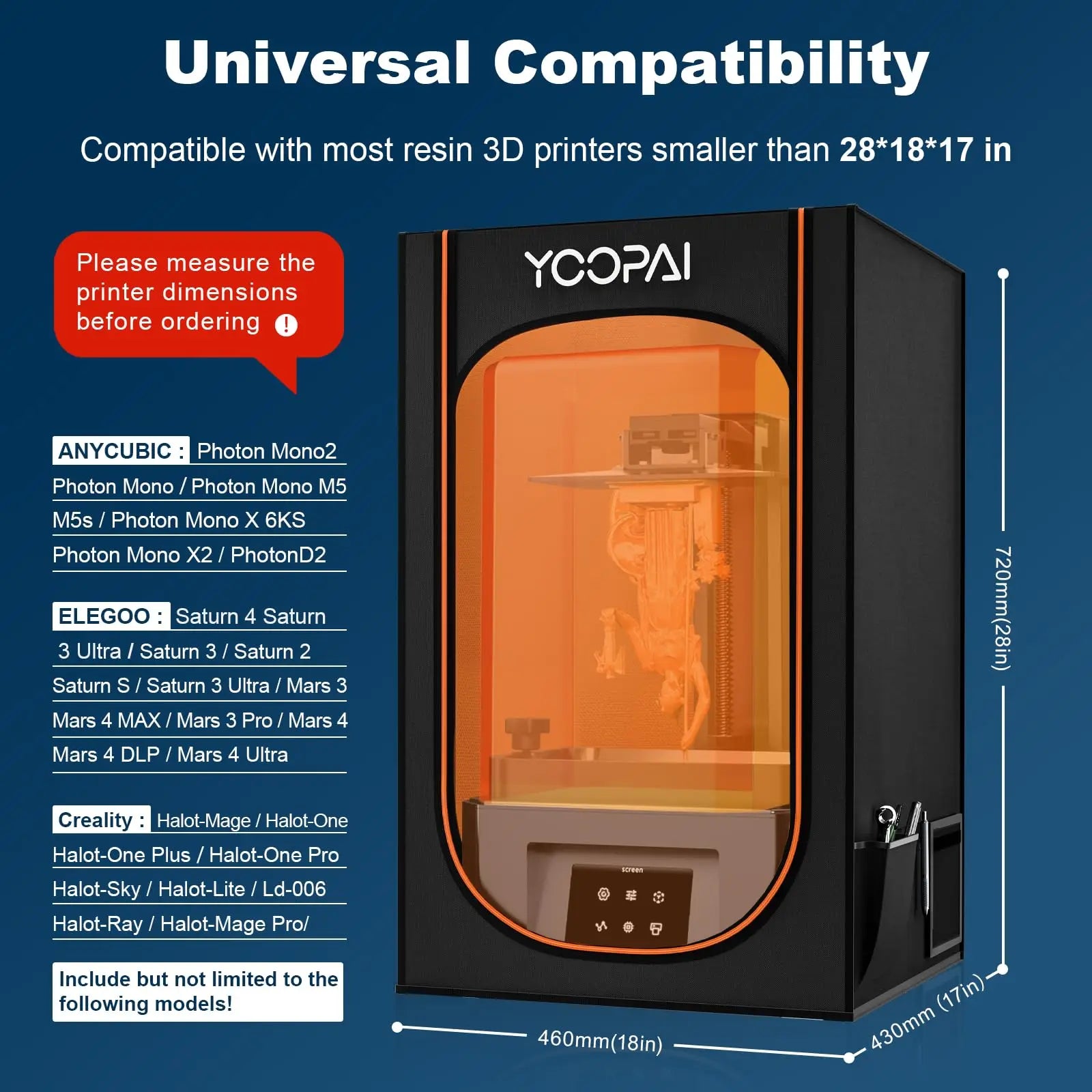 Yoopai Resin Enclosure for 3D printer Resin Enclosure Multifunctional Vented Enclosure Tent Cover 3D printer House 43*45*71cm