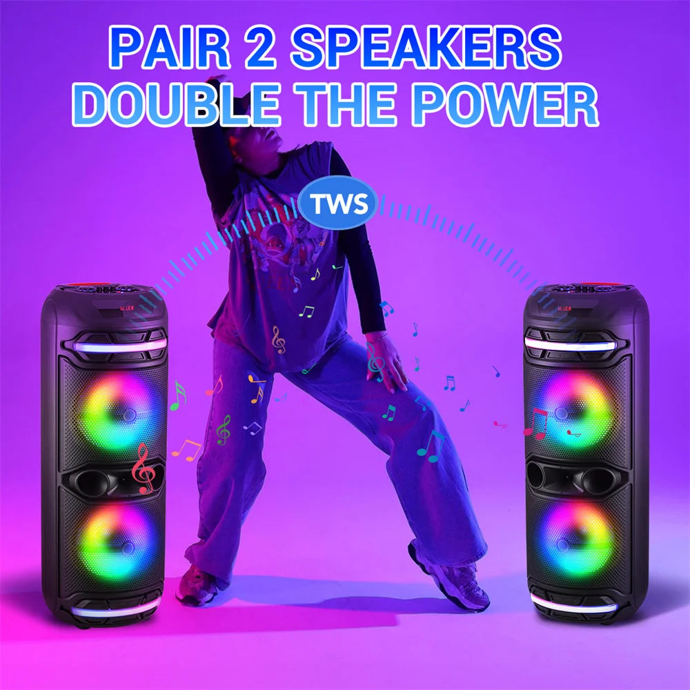 Dual 12" Bluetooth Speaker Loudest/Massive Big Party Boombox Portable Speaker Wireless  Subwoofer