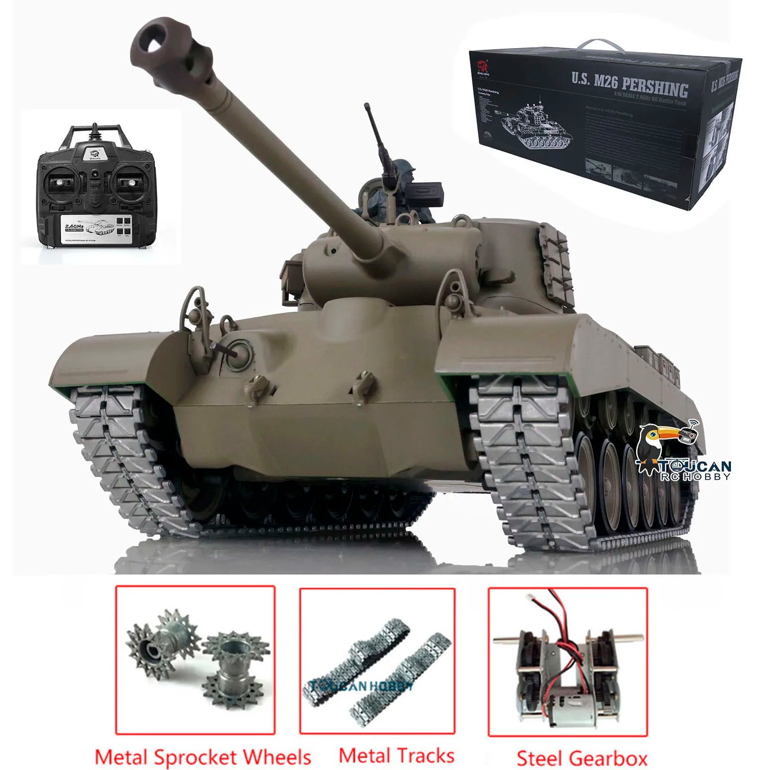 US Stock Henglong 1/16 7.0 Upgraded M26 Pershing RTR RC Tank 3838 Metal Tracks High Performance War Themed Toy Models TH17304