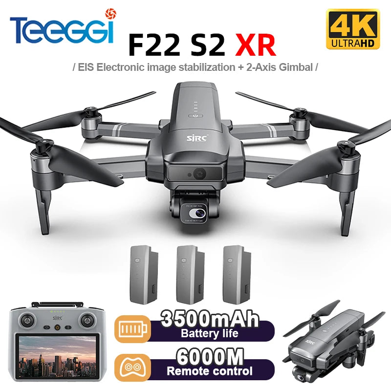 F22 S2 XR PRO+ GPS Professional Drone With 4K EIS Camera Obstacle Avoidance Drones 2Axis Stabilized Gimbal 6KM RC Quadcopter