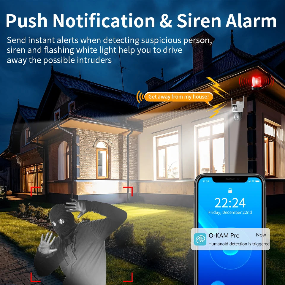 Dual Lens Security Camera Outdoor, 1080P, Starlight Color Night Vision, Pan/Tilt, Light & Siren Alarm, 2-Way Audio