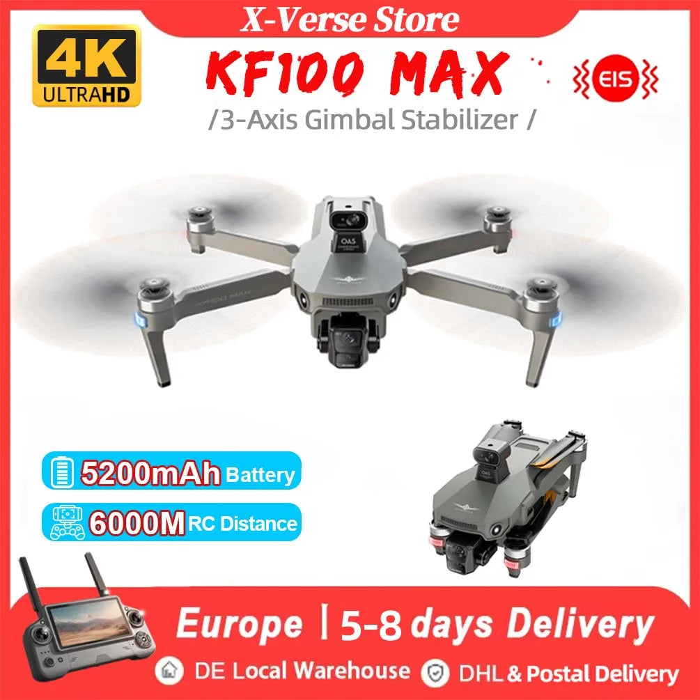 5.5 inch KF100 MAX Large Screen RC Professional GPS Drone With 4K HD Camera 3-Axis Gimbal Brushless For Fishing Drone