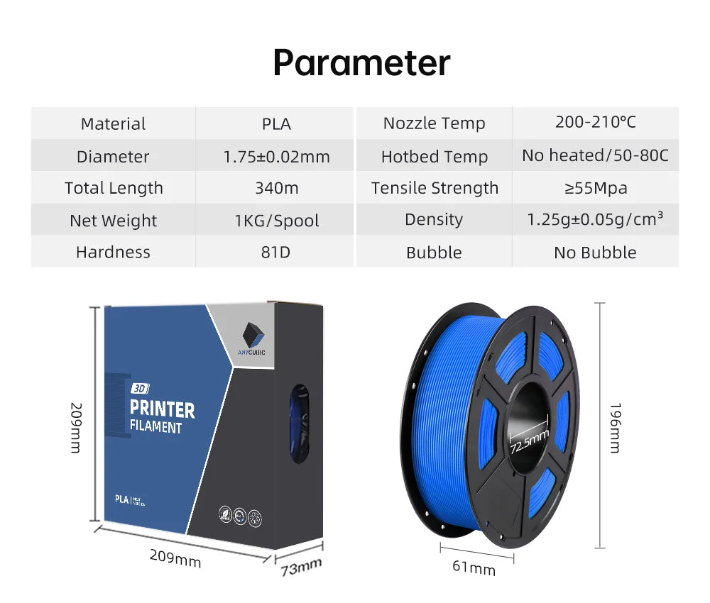 ANYCUBIC 5KG PLA Filament For FDM 3D Printer 1.75mm Eco-friendly 3D Printing Material Failment For Kobra S1C K3C EU US Warehouse