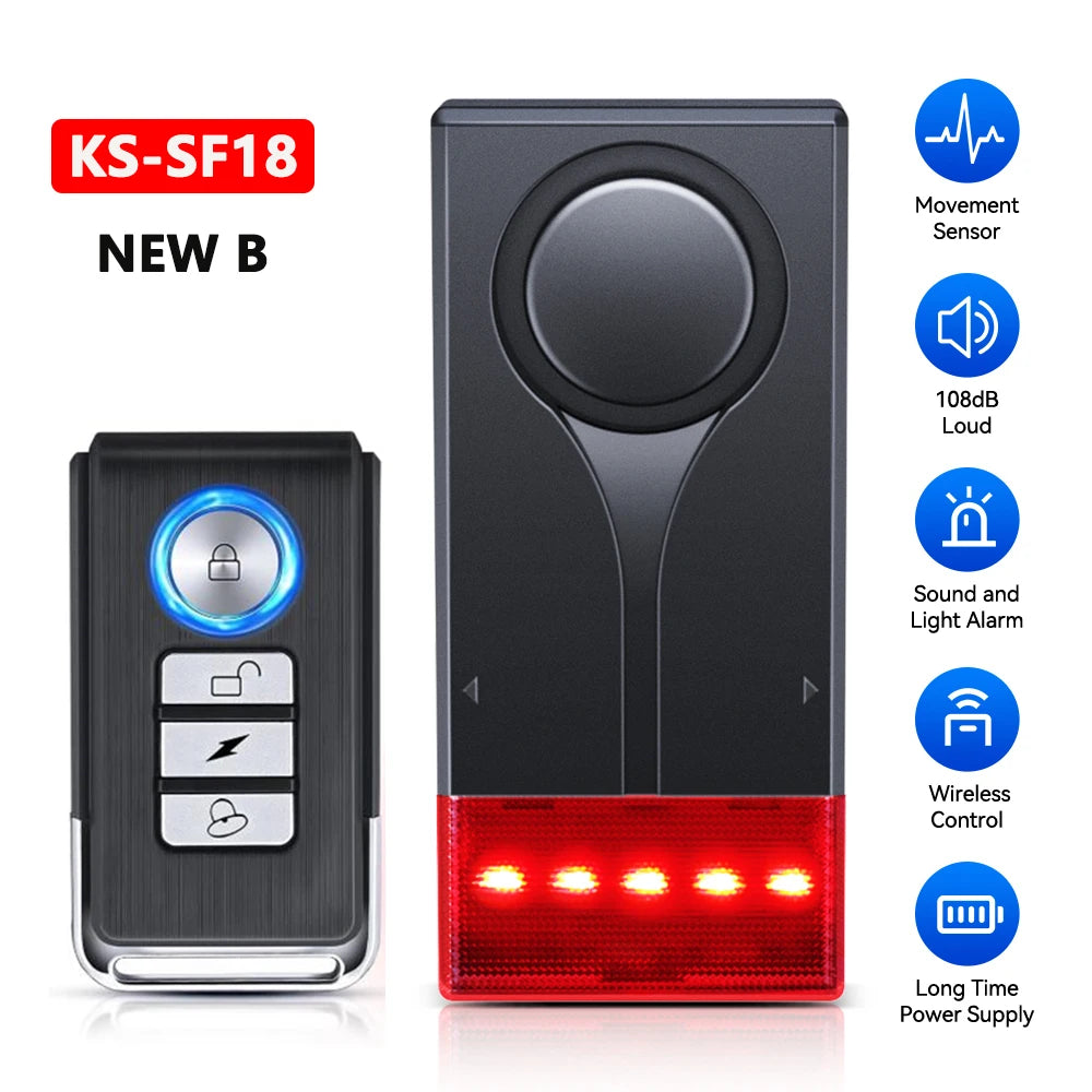 Wireless Vibration Bike Alarm With Remote Control Anti-Theft Alarm 110dB Loud Bike Door Window Alarm Home Safety System