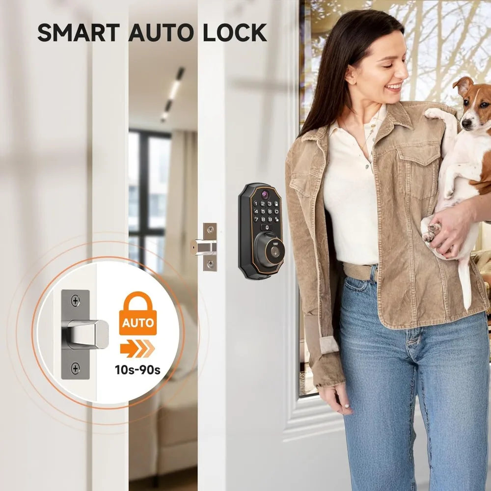Keyless Entry Door Lock with Camera Fingerprint Smart Door Lock with App Remote Control, Wi-Fi Connected Electronic Keypad Code