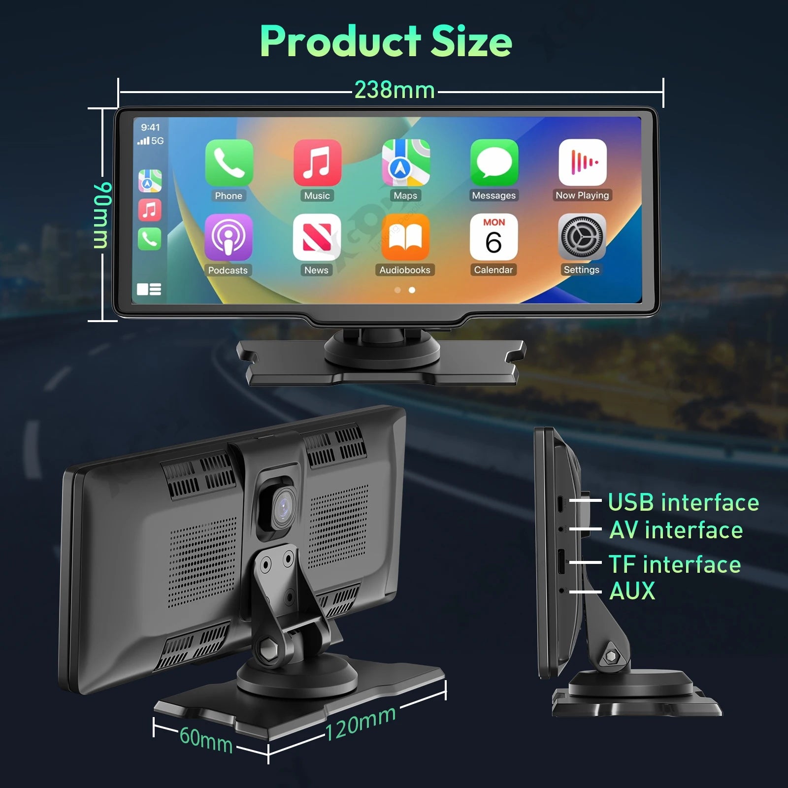 4K 10.26" Touch Screen Car DVR Dashcam Wireless Apple CarPlay Android Auto Dual Lens Video Recorder Dual Dash Cam DVR