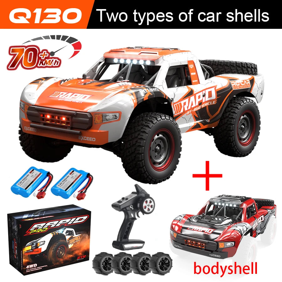 Q130 1/14 Rc Car Off Road With LED 4WD 70km/h High Speed Brushless Motor Monster Truck Desert/Snow Racing Drift Cars Toy for Boy