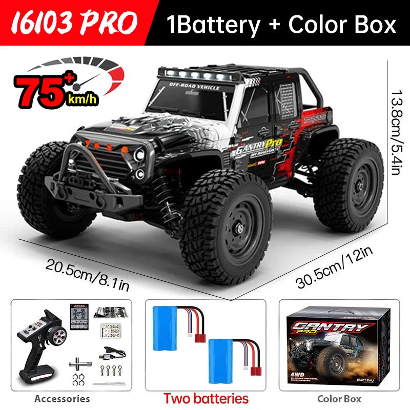 WLtoys 16101 Pro 1:16 75KM/H 4WD RC Car With LED Light 2.4G Remote Control Cars High Speed Drift Monster Truck for Children Gift