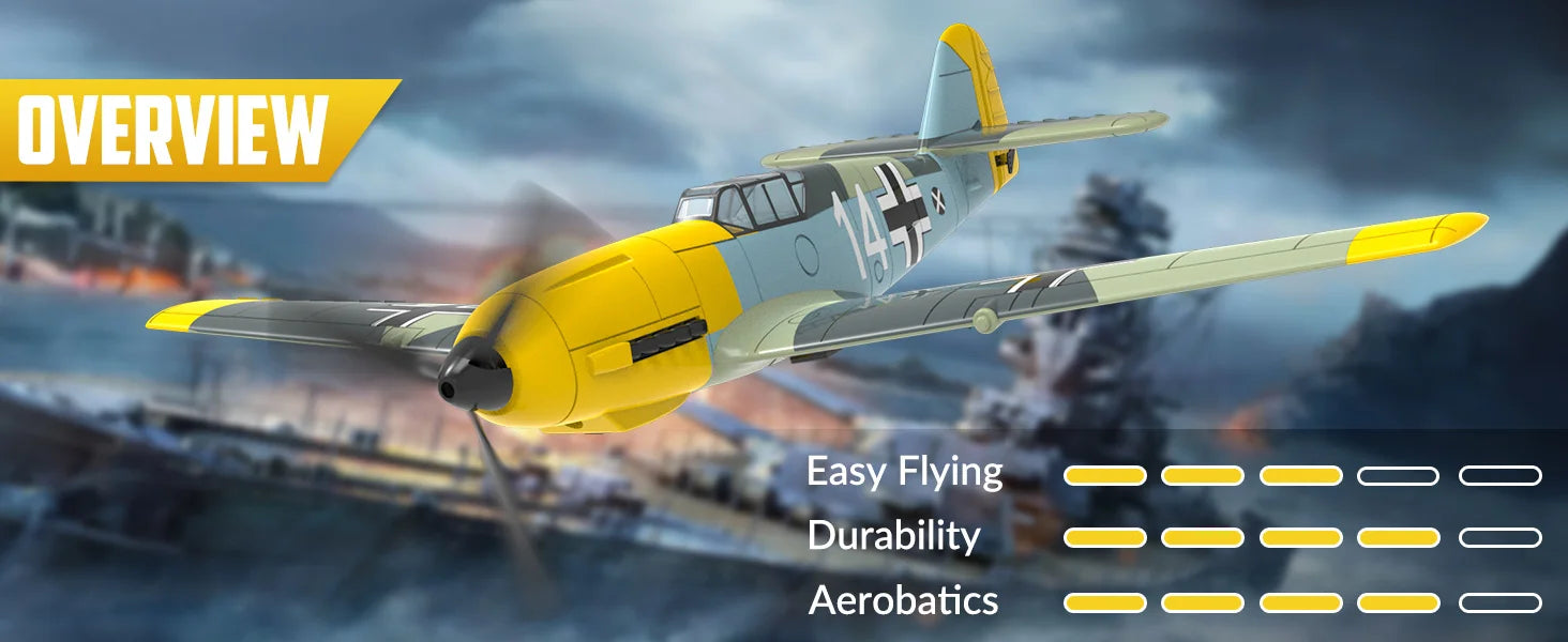 VOLANTEXRC RC Plane, 4 Channel Remote Control Airplane BF109 Fighter RTF with Aileron, Gyro, Aerobatics & 3 Modes Easy to Fly