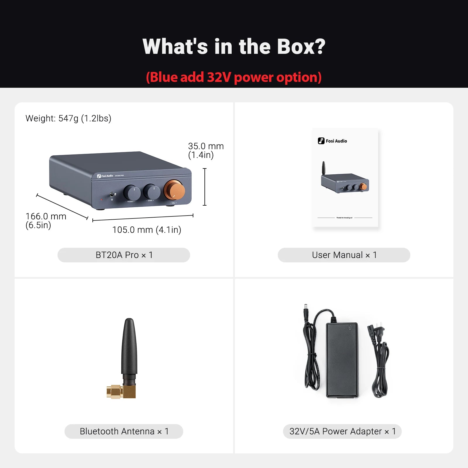 Fosi Audio TPA3255 Bluetooth Sound Power Amplifier 300W x2 Mini HiFi Stereo Class D Amp Bass Treble For Home Theater BT20A Pro