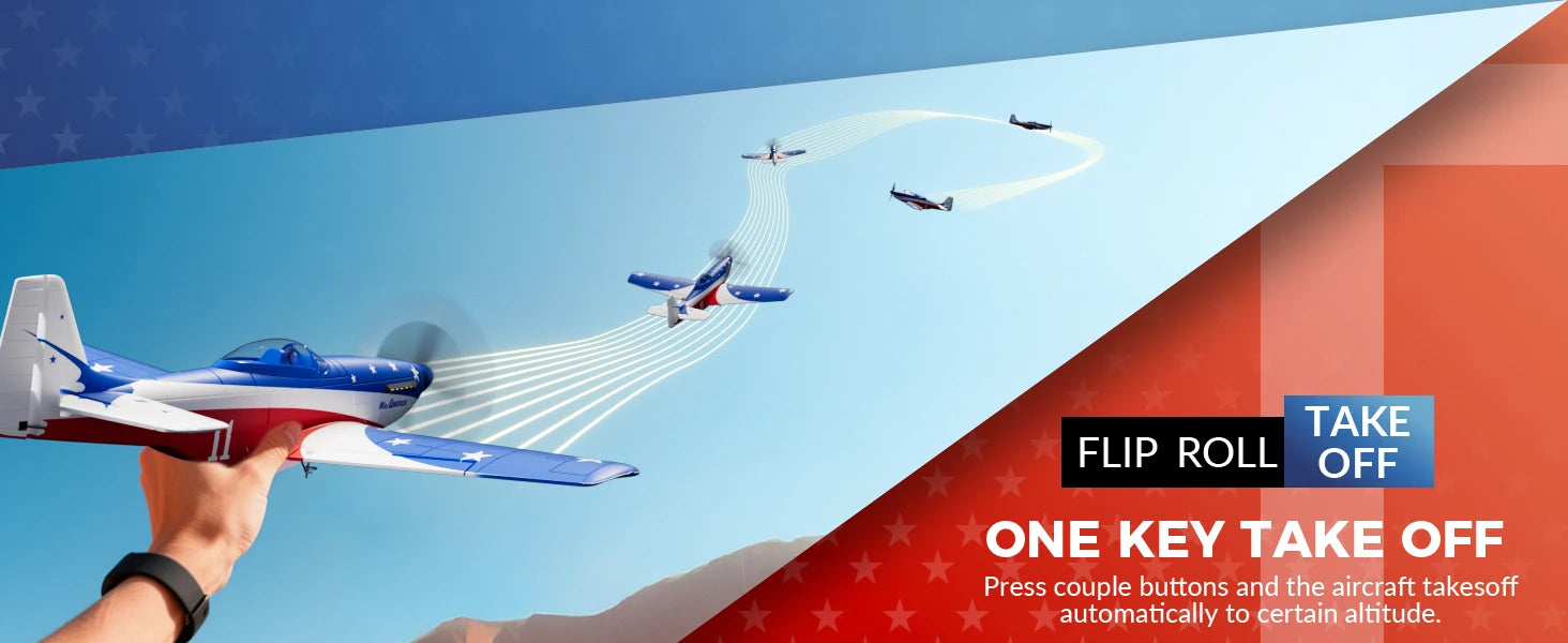 Volantex RC Plane, P51D Mustang RTF RC Airplane,One-Key Aerobatic, Stable and Safe,Suitable for Outdoor Activity and gifts