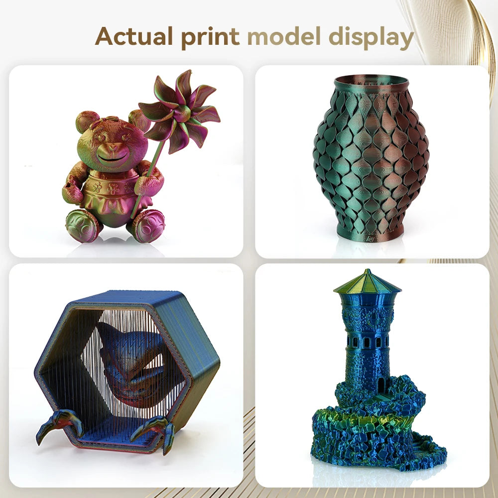 KINGROON 5KG Silk Tricolor PLA Filament 1.75mm, Three-colour Coextrusion 3D Printing Material, New Color Change, 5Roll 1kg/Spool