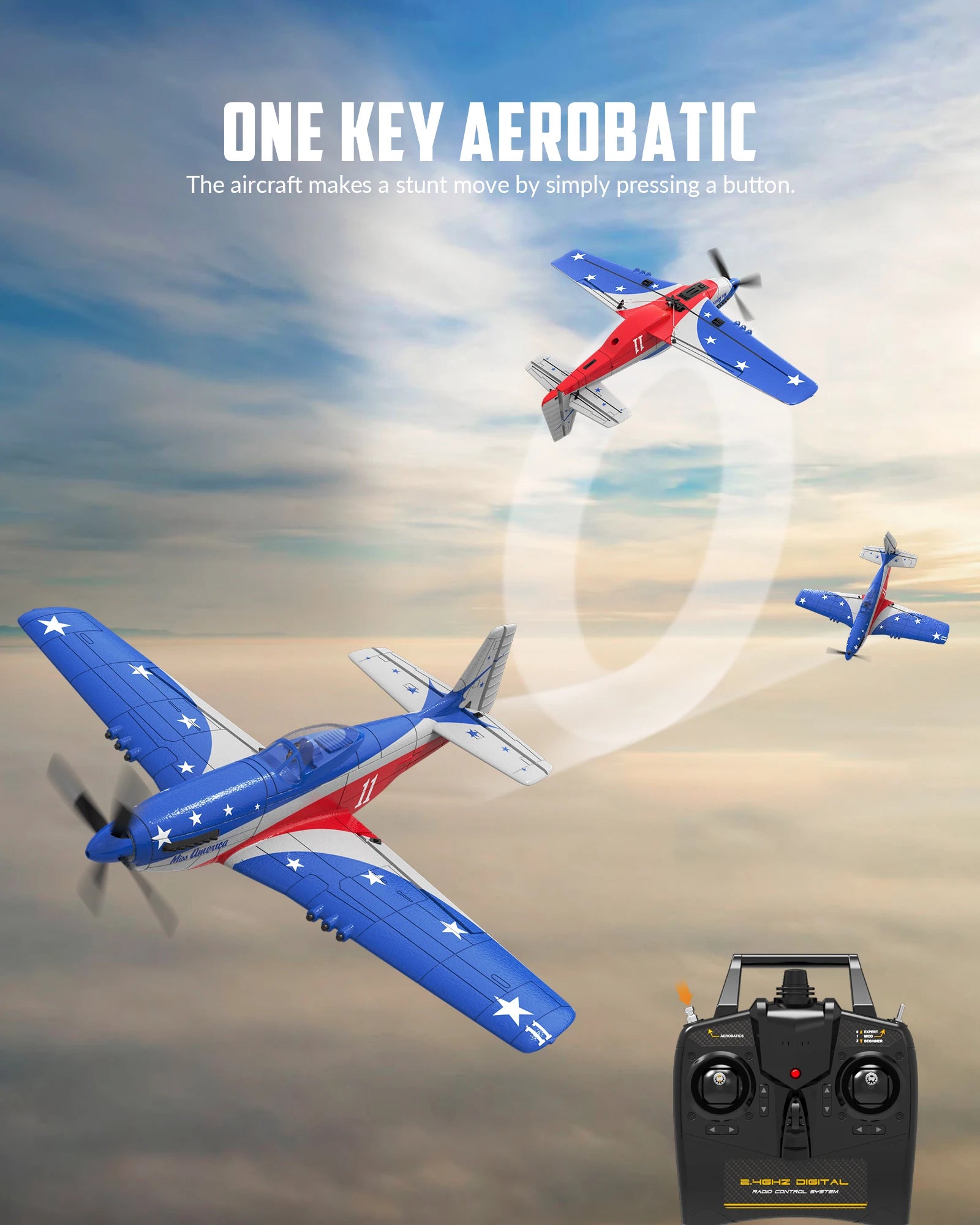 Volantex RC Plane, P51D Mustang RTF RC Airplane,One-Key Aerobatic, Stable and Safe,Suitable for Outdoor Activity and gifts