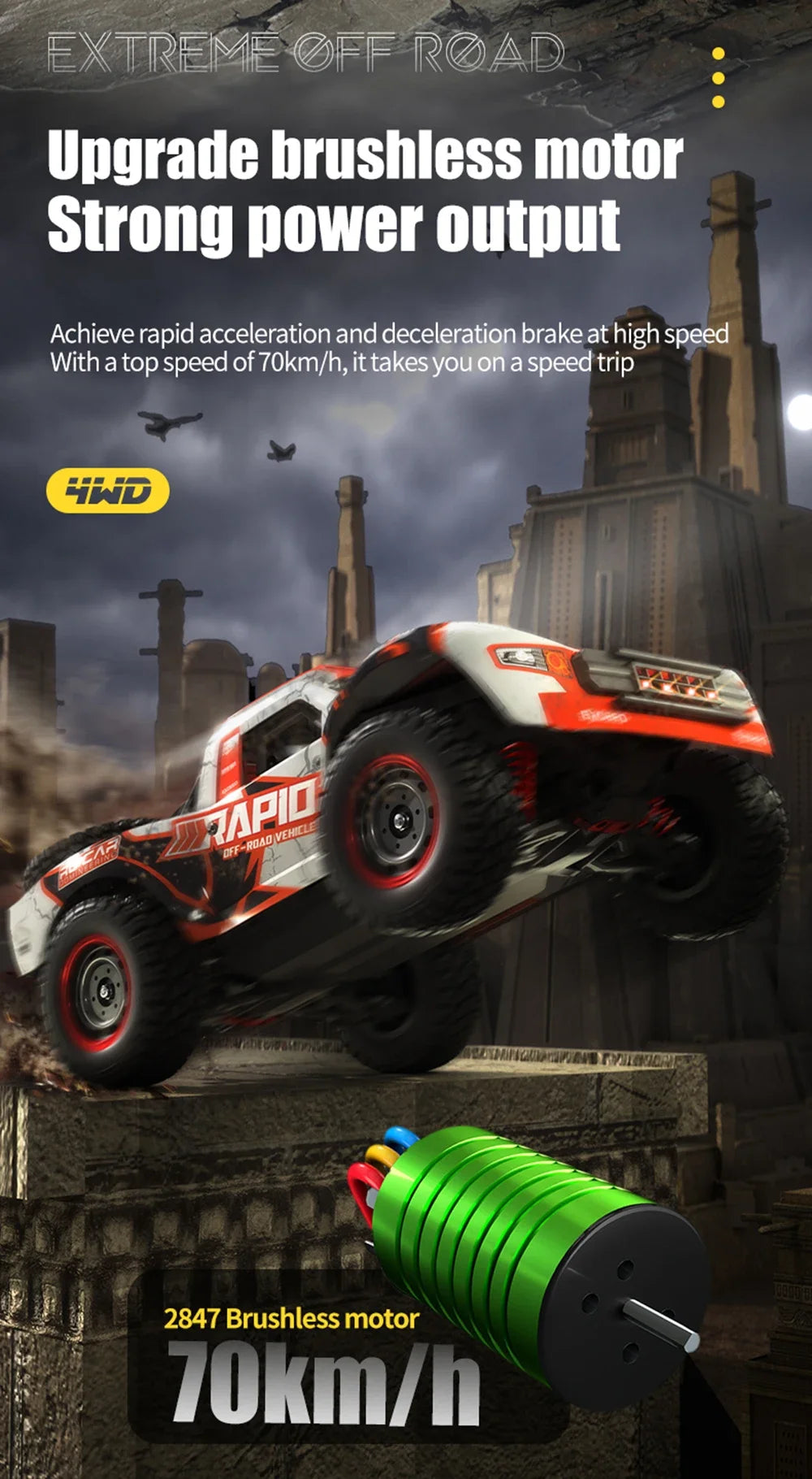 Q130 1/14 Rc Car Off Road With LED 4WD 70km/h High Speed Brushless Motor Monster Truck Desert/Snow Racing Drift Cars Toy for Boy