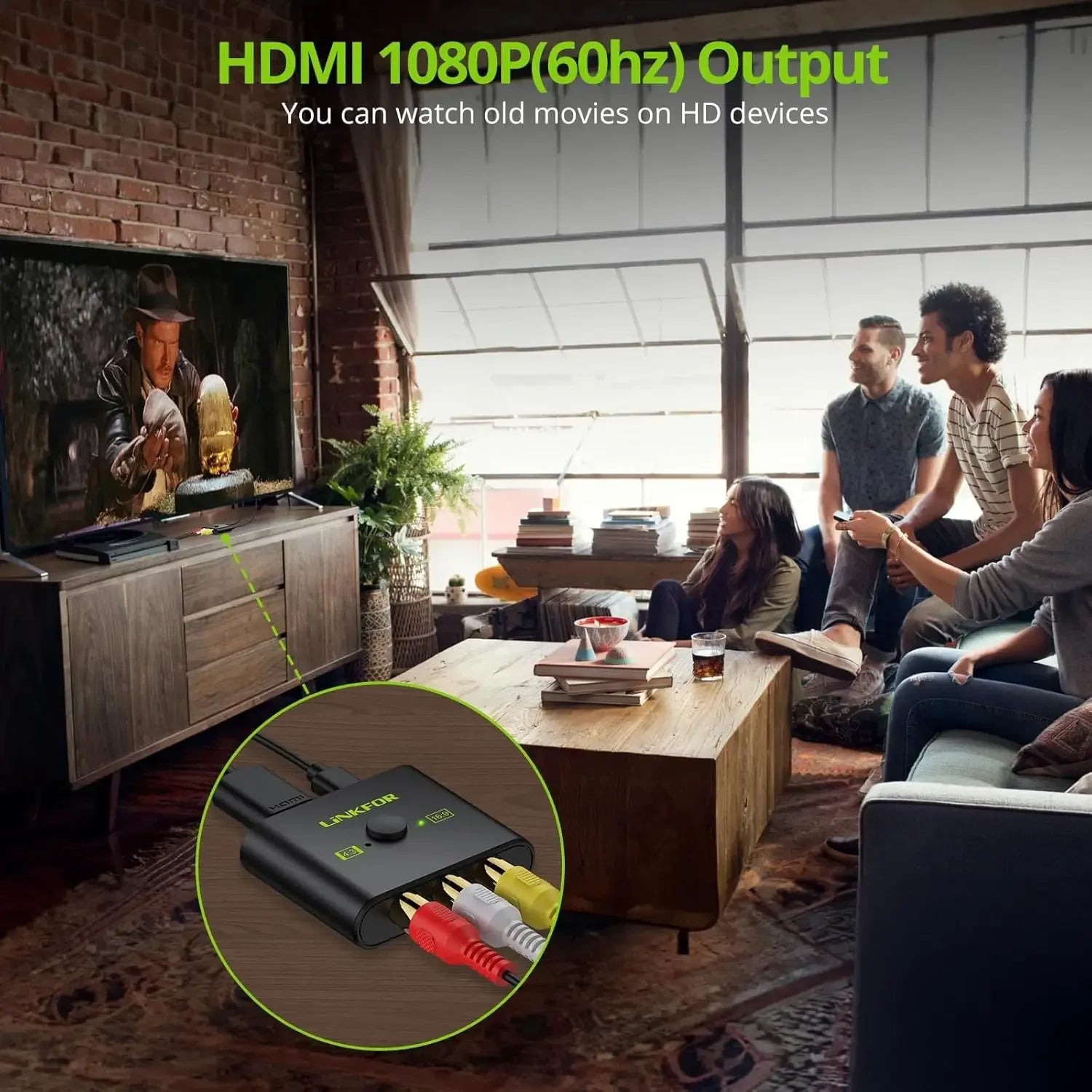 LiNKFOR RCA to HDMI Converter, 1080P AV to HDMI Converter, 16:9/4:3 Conversion Composite CVBS Audio Video Adapter for Wii/Xbox