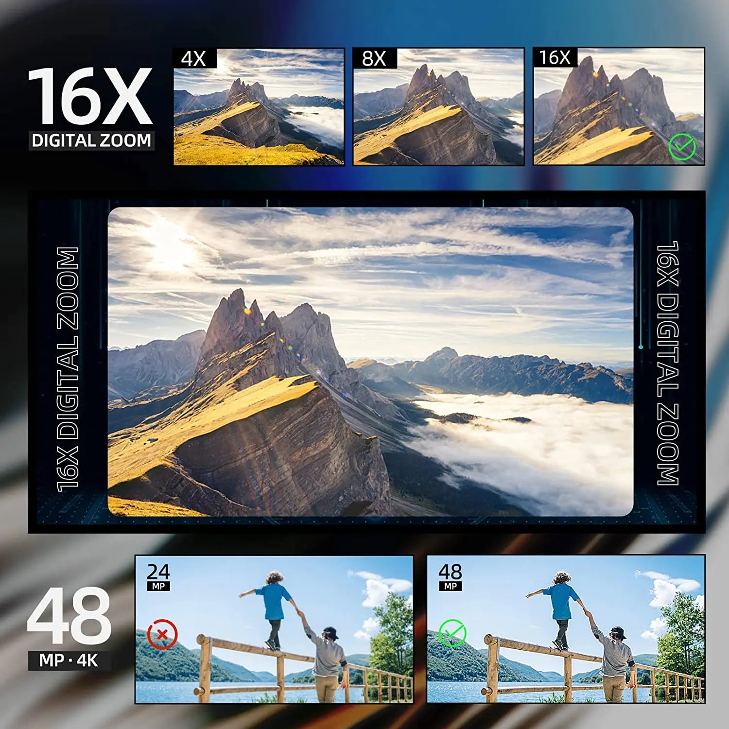 Macro Lens 4K Digital Camera Flip Screen Selfie Camcorder 48MP Youtube Vlog WIFI Webcam  Video Recorder 16X Digital Zoom