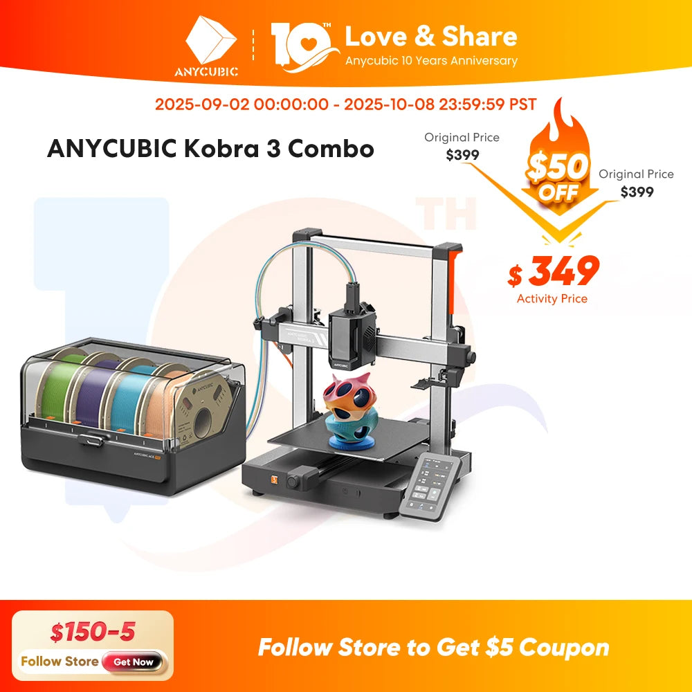ANYCUBIC K3 Combo AE Version FDM 3D Printer Print in 4 to 8 Color With Max 600mm/s Printing Speed Build Size 250mmx250mmx260mm