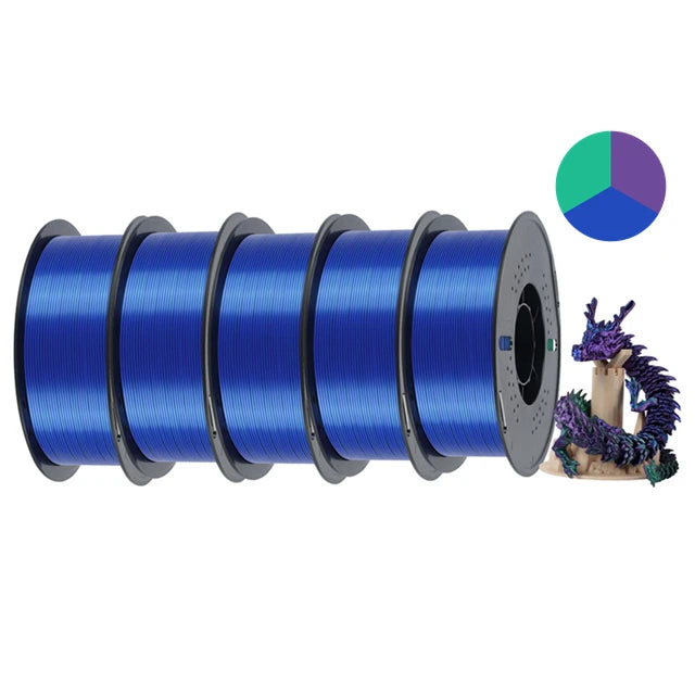 KINGROON 5KG Silk Tricolor PLA Filament 1.75mm, Three-colour Coextrusion 3D Printing Material, New Color Change, 5Roll 1kg/Spool