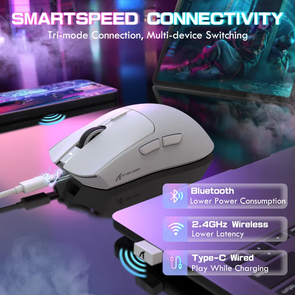 X1 Gaming Mouse with Magnetic Charging Dock, PixArt PAW3395PRO, 40000DPI, BT/2.4G Wireless/Wired, 53g SUPERLIGHT