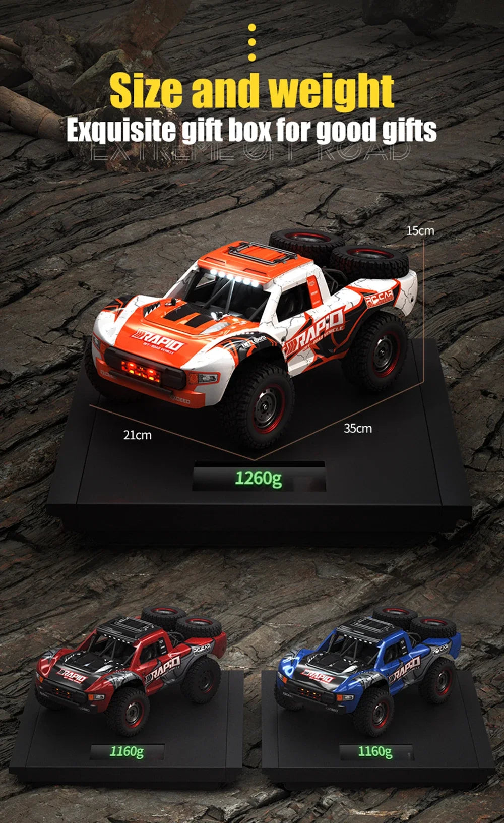 Q130 1/14 Rc Car Off Road With LED 4WD 70km/h High Speed Brushless Motor Monster Truck Desert/Snow Racing Drift Cars Toy for Boy