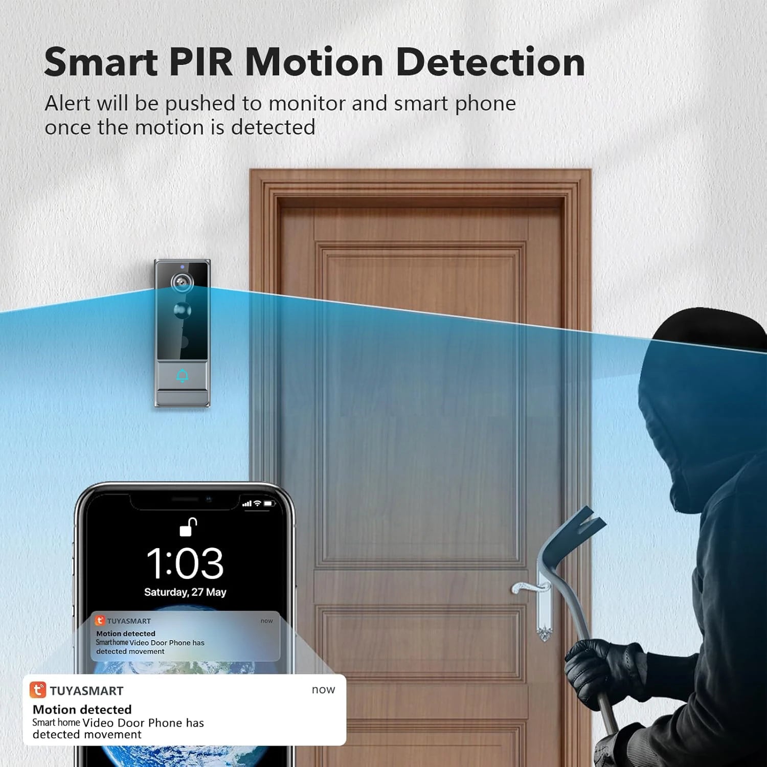 Wireless WiFi video doorbell, Night vision, Photo and video, 2 way audio, Live notification live video, Wireless security camera