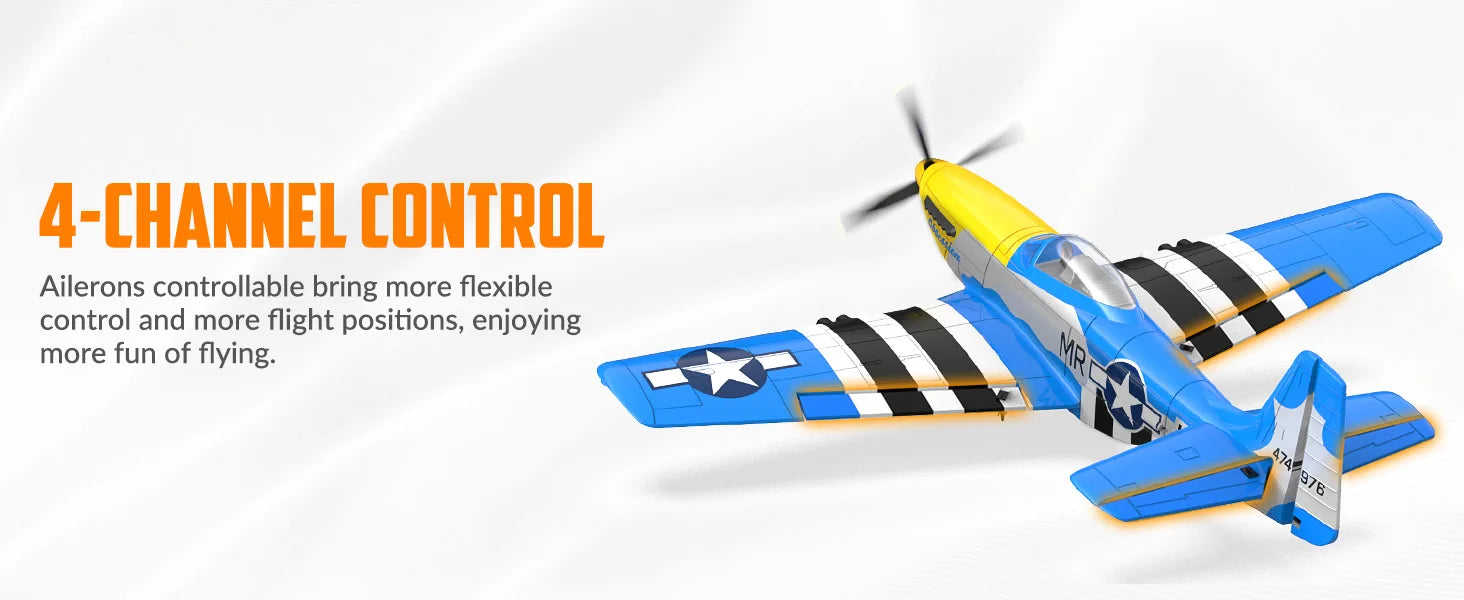 Volantexrc RC Planes for Adults,RTF P-51D Mustang RC Airplane, One-Key Aerobatic, 6-Axis Gyro, Suitable for Outdoors and Gifts