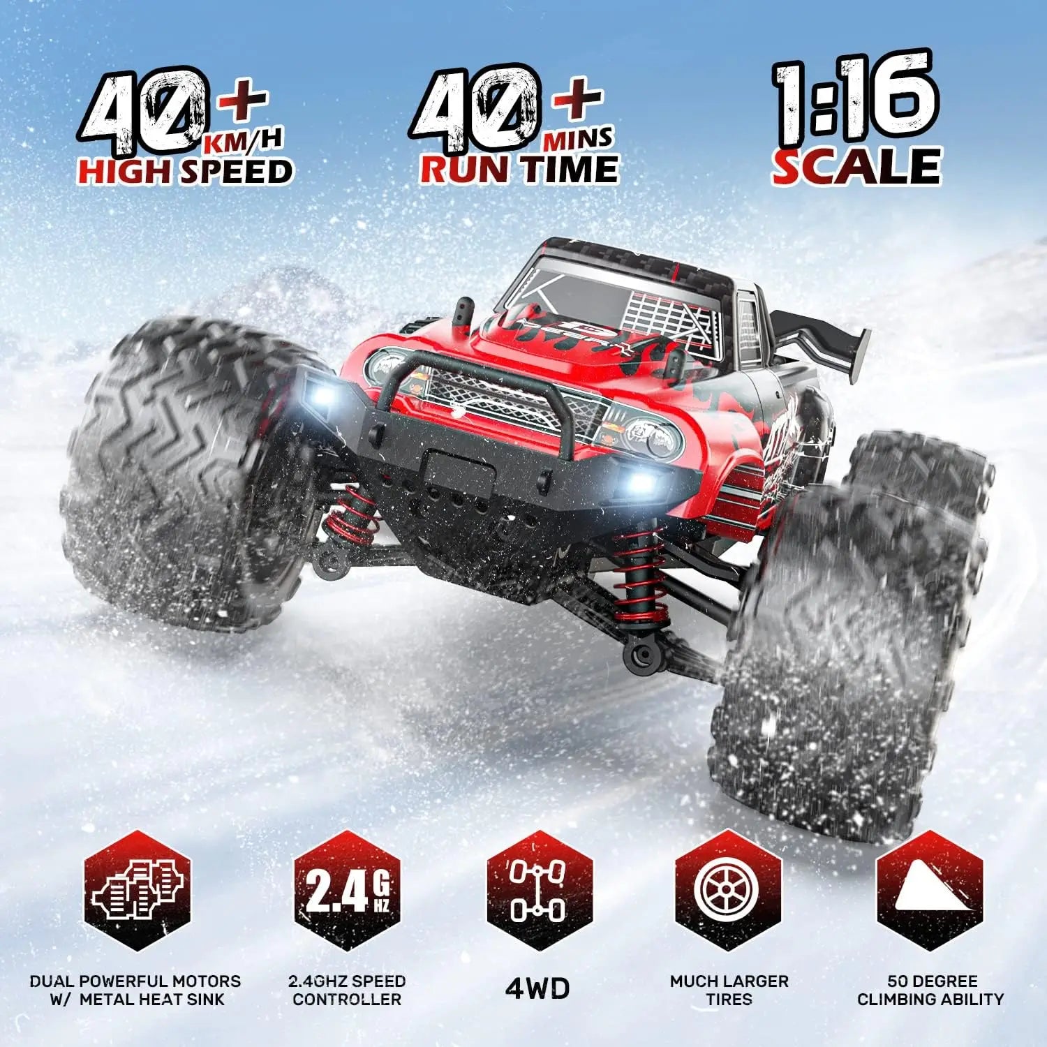 DEERC 9500E 1:16 RC Car: 4x4, 40 KPH, 2.4Ghz, 2 Batteries, Off-Road Monster Truck, Kids/Adults.