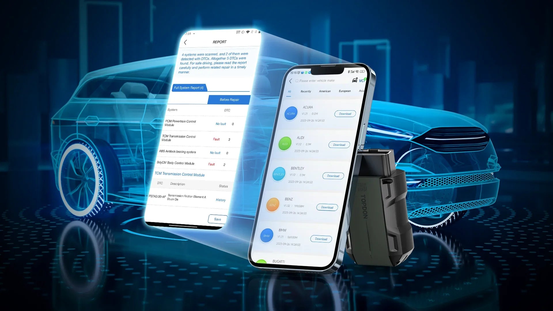 TOPDON TopScan Lite Scanner Smart Diagnostic Tool DTC Repair Guide Bluetooth OBD2 code reader Full System Active Test
