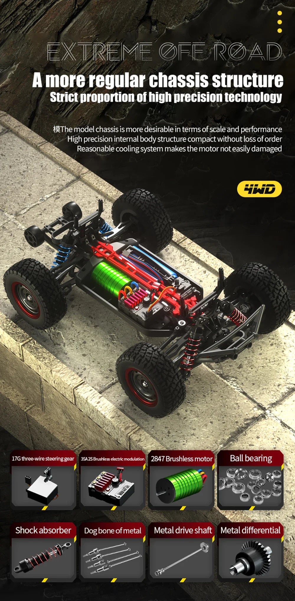 Q130 1/14 Rc Car Off Road With LED 4WD 70km/h High Speed Brushless Motor Monster Truck Desert/Snow Racing Drift Cars Toy for Boy